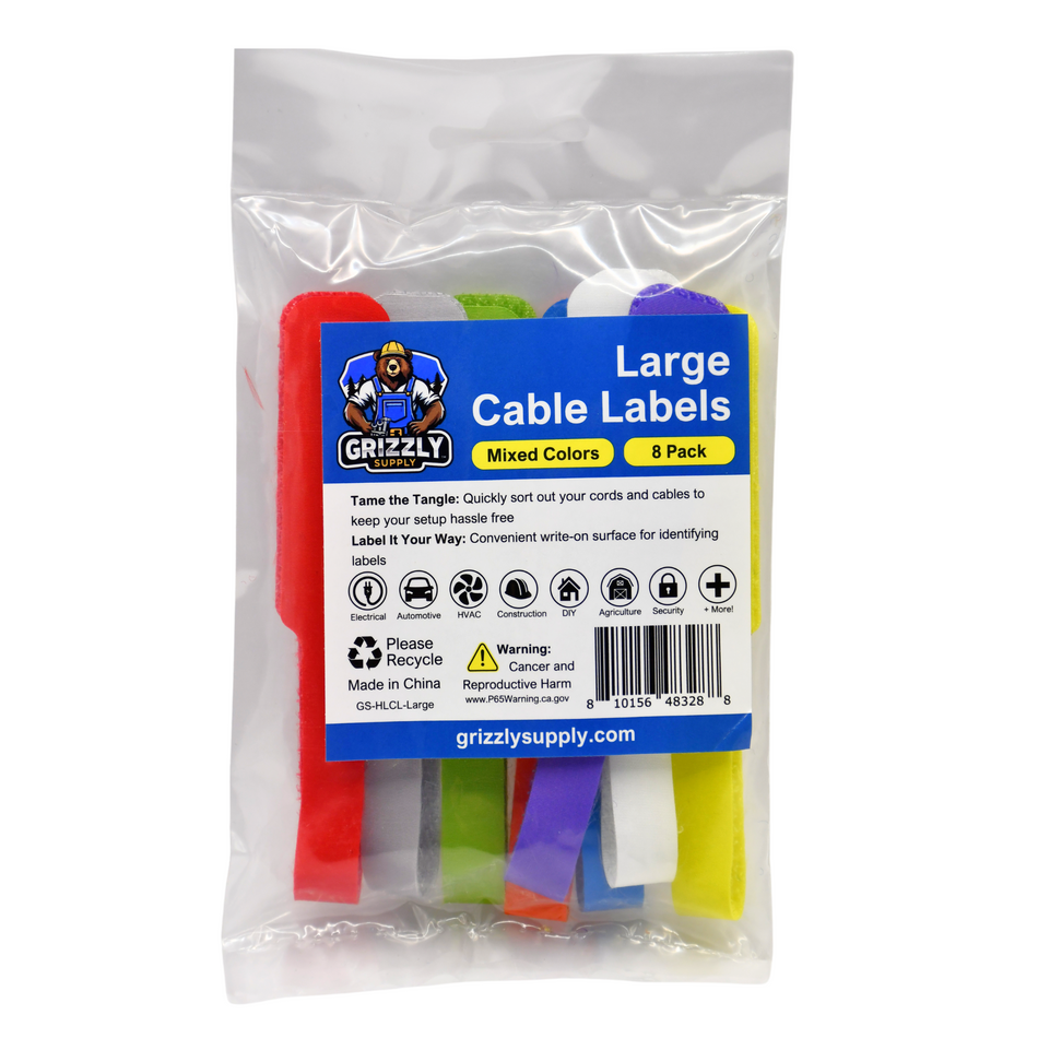 Grizzly Supply Assorted Color Large Cable Label 8/pk