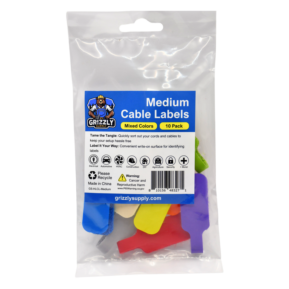 Grizzly Supply Assorted Color Medium Cable Label 10/pk