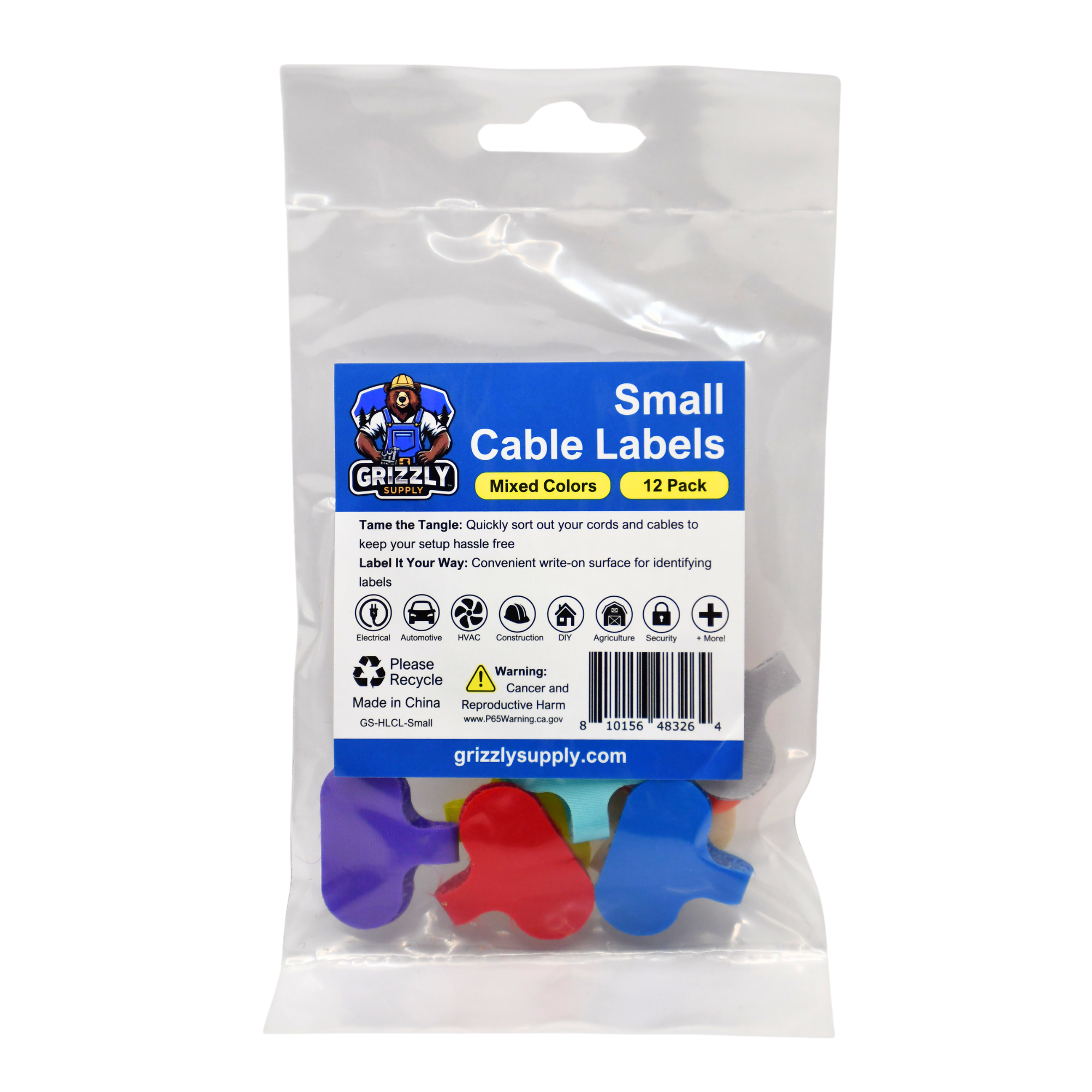 Grizzly Supply Assorted Color Small Cable Label 12/pk | Cable Ties ...