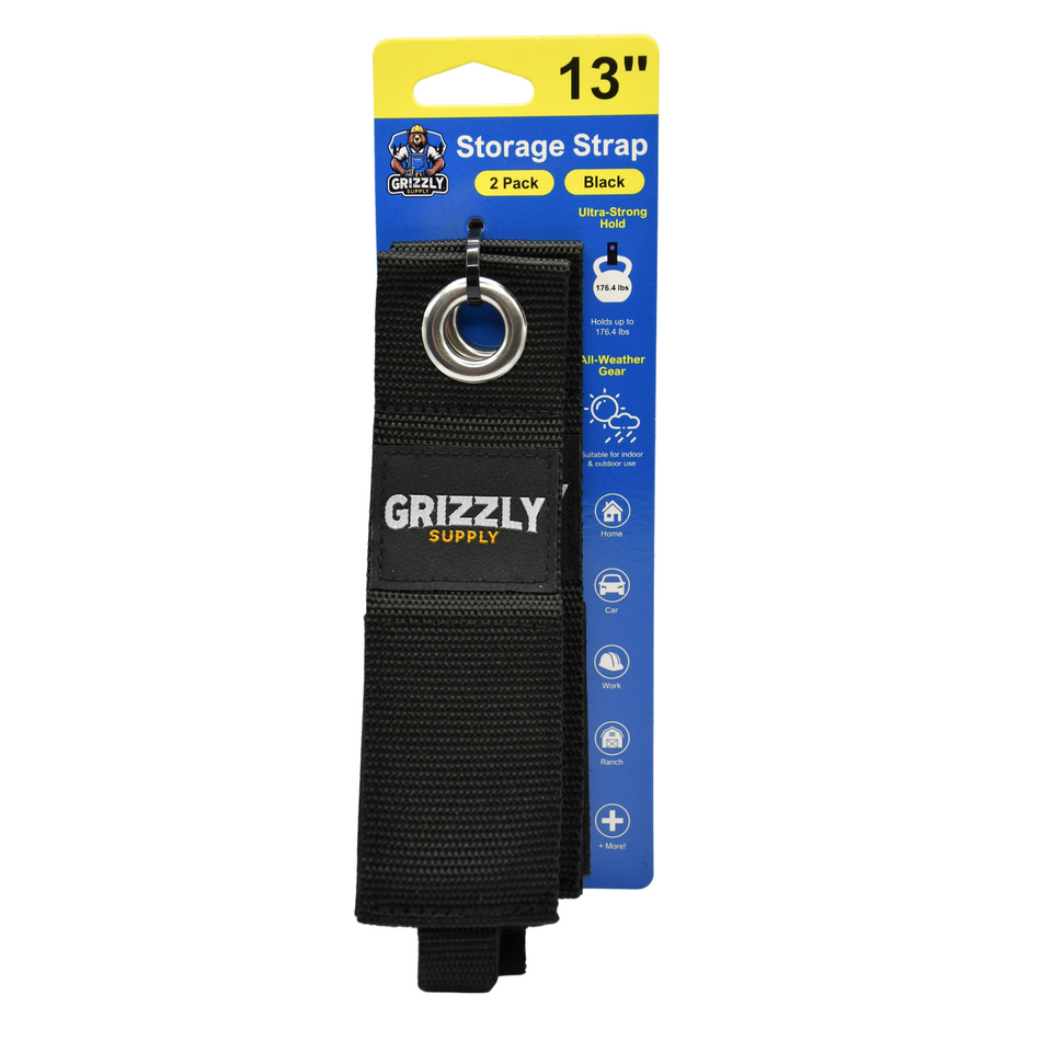 Grizzly Supply 13" Black Hook and Loop Storage Strap 2/pk