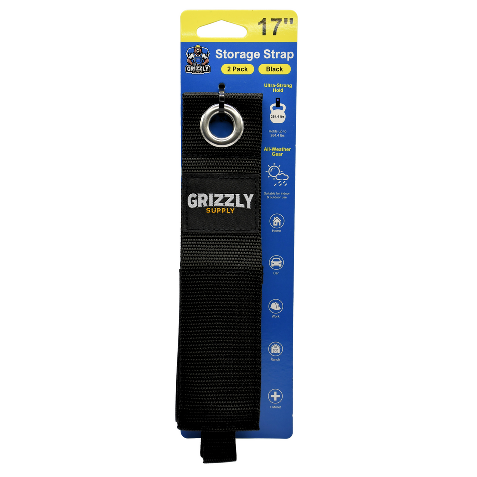 Grizzly Supply 17" Black Hook and Loop Storage Strap 2/pk