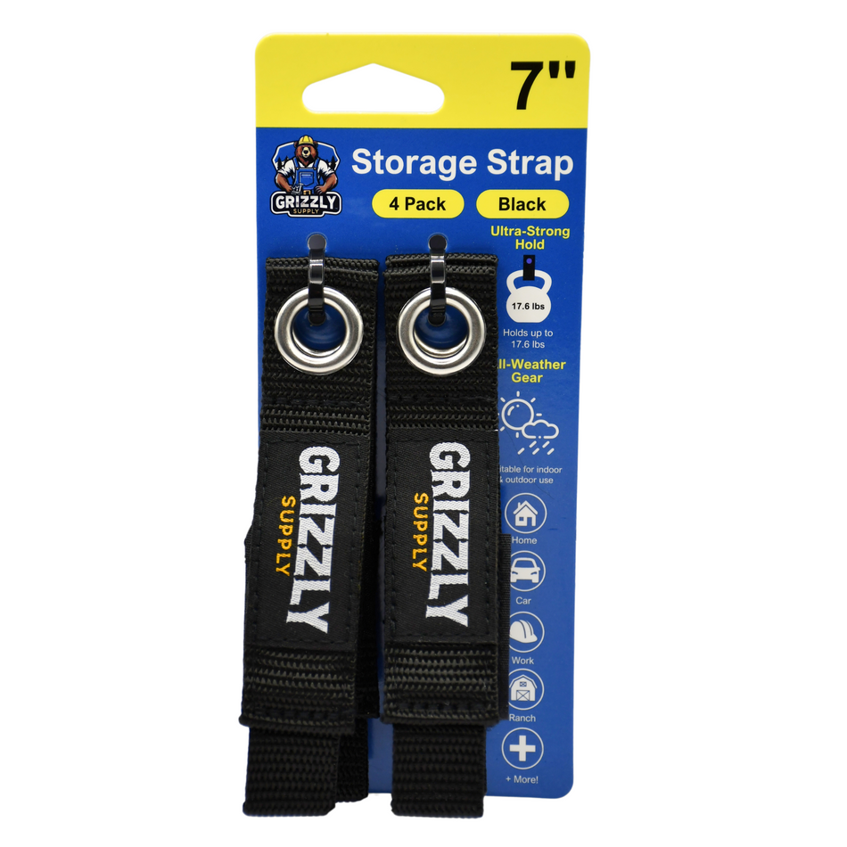 Grizzly Supply 7" Black Hook and Loop Storage Strap 4/pk