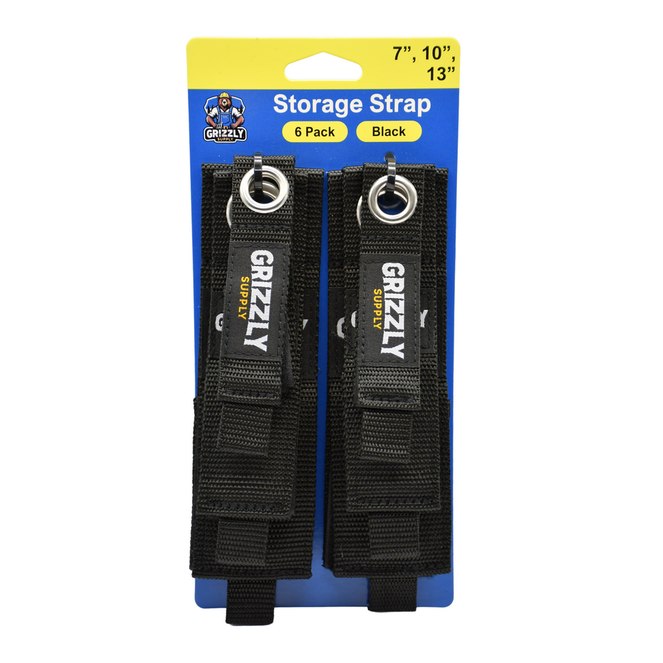 Grizzly Supply 7", 10", 13" Black Hook and Loop Storage Strap 6/pk