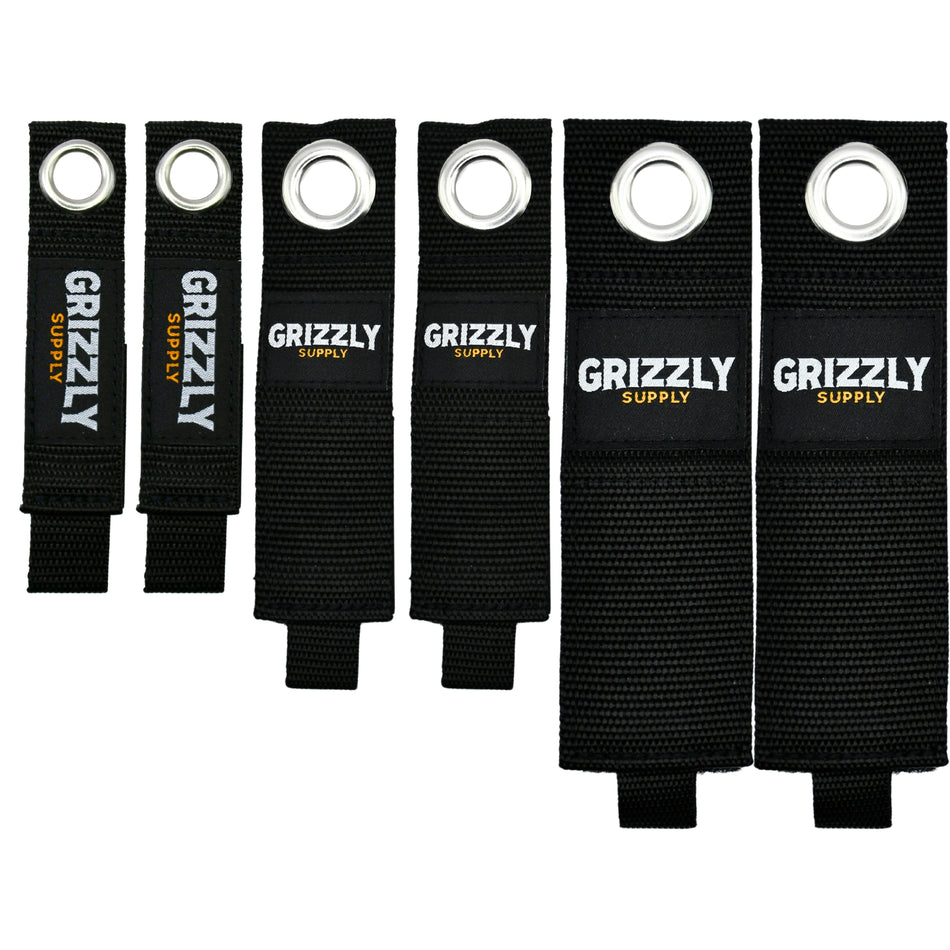 Grizzly Supply 7", 10", 13" Black Hook and Loop Storage Strap 6/pk