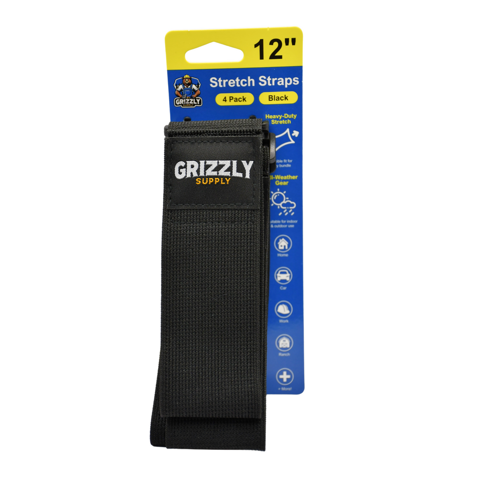 Grizzly Supply 12" Black Stretch Strap 4/pk