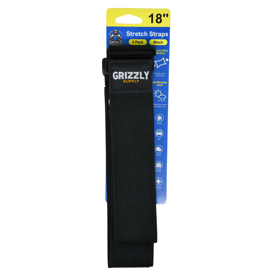 Grizzly Supply 18" Black Stretch Strap 3/pk