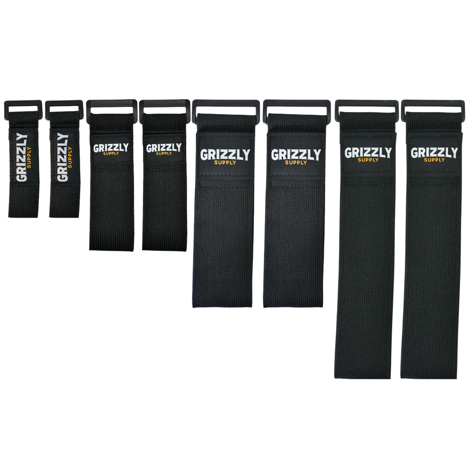 Grizzly Supply 6" (2piece), 9" (2piece), 12" (2piece), 18" (2piece) Black Hook and Loop Stretch Strap