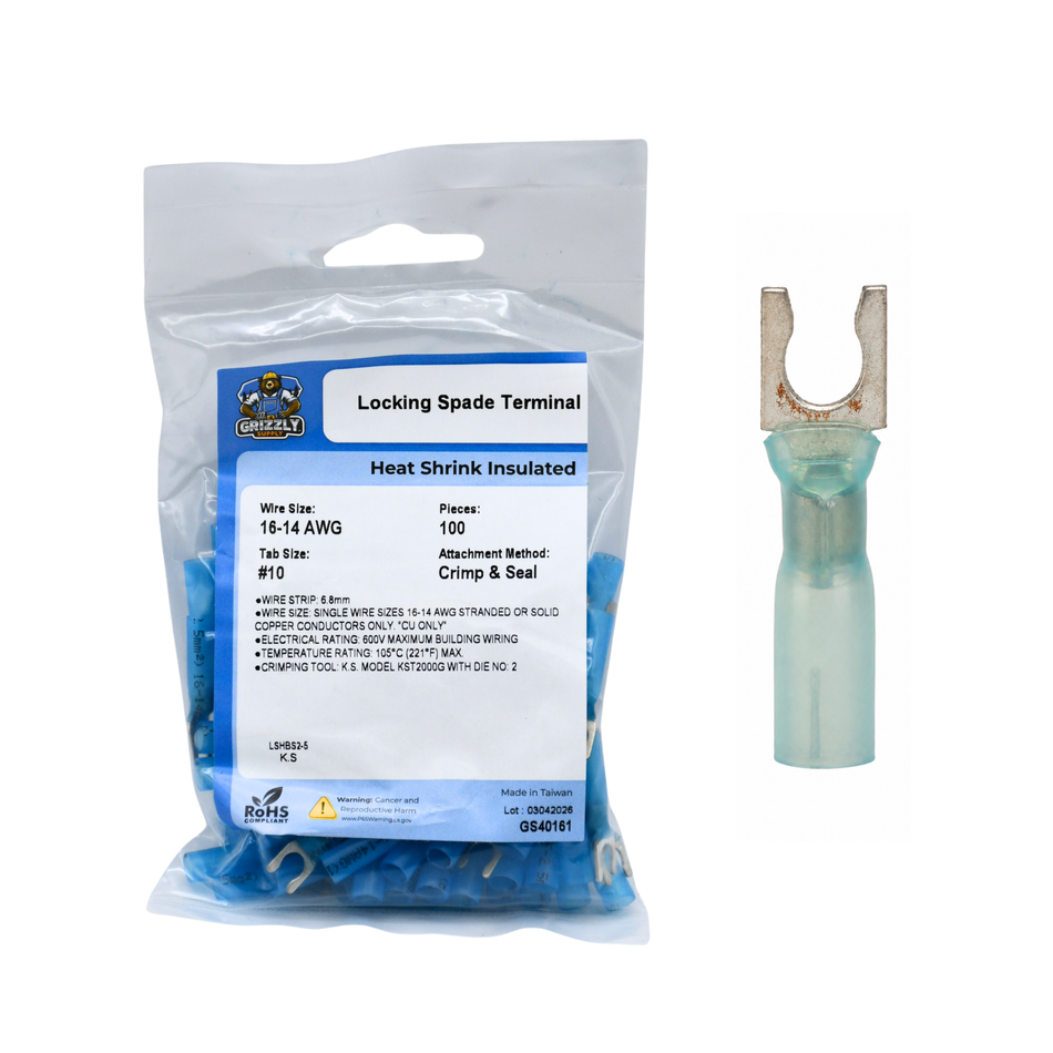 16-14 AWG Heat Shrink #10 Snap Spade Terminal 100/Bag