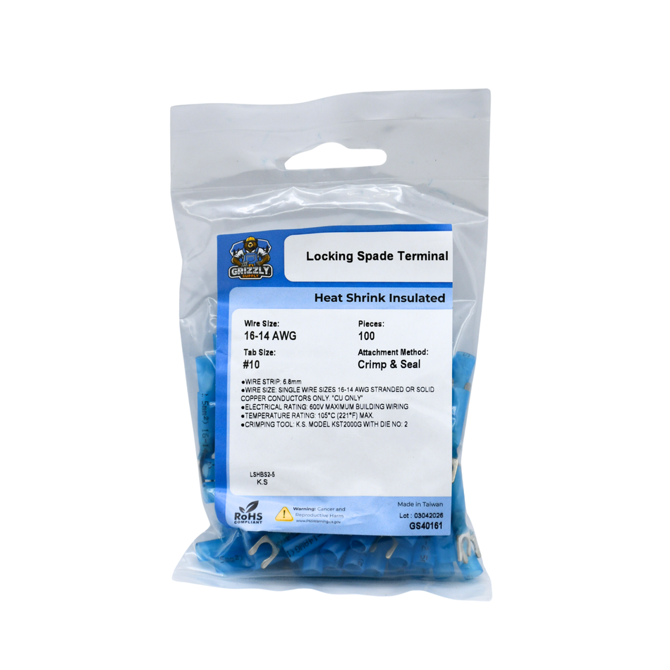 16-14 AWG Heat Shrink #10 Snap Spade Terminal 100/Bag