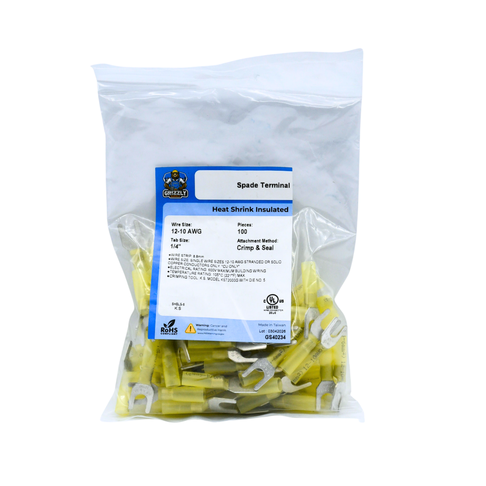 12-10 AWG Heat Shrink 1/4 Spade Terminal 100/Bag