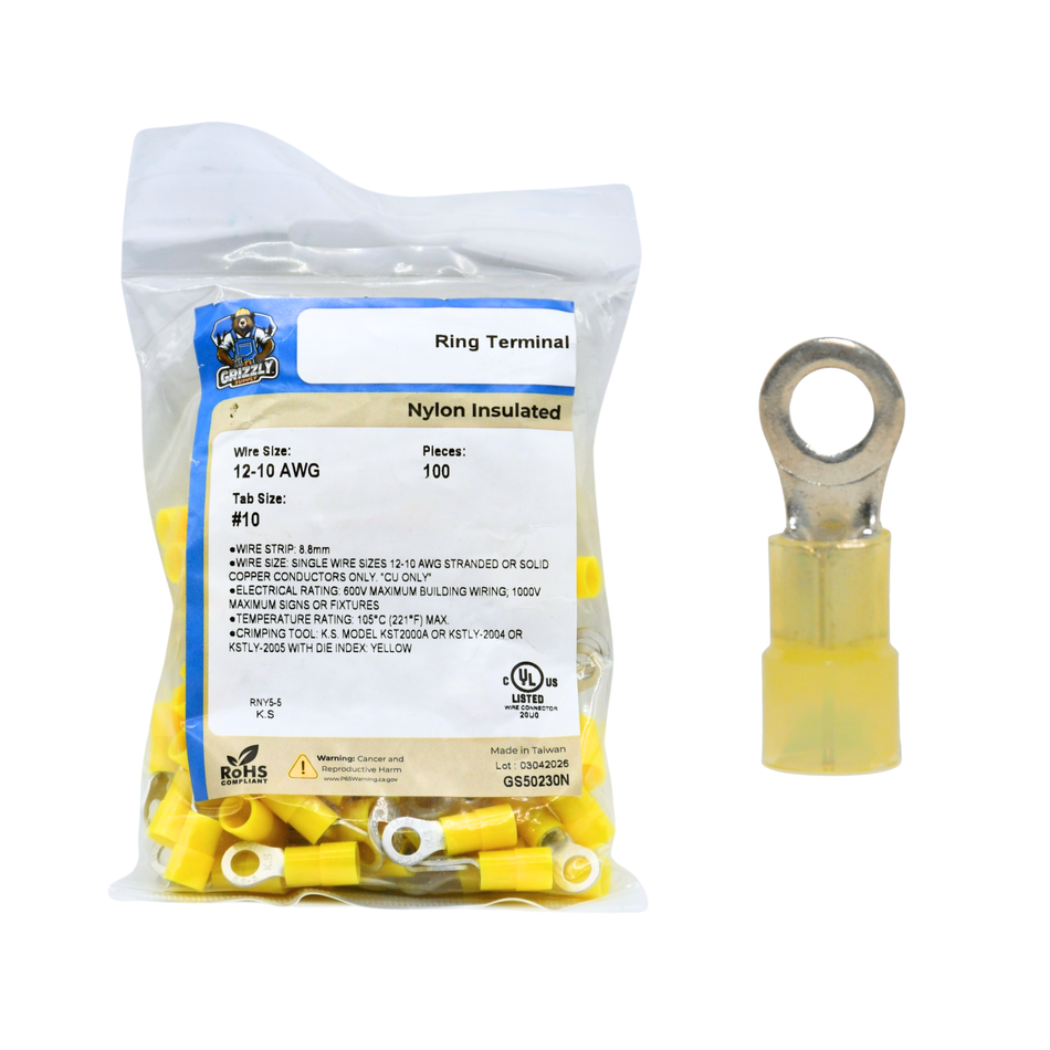 12-10 Nylon Insulated #10 Ring 100/Bag