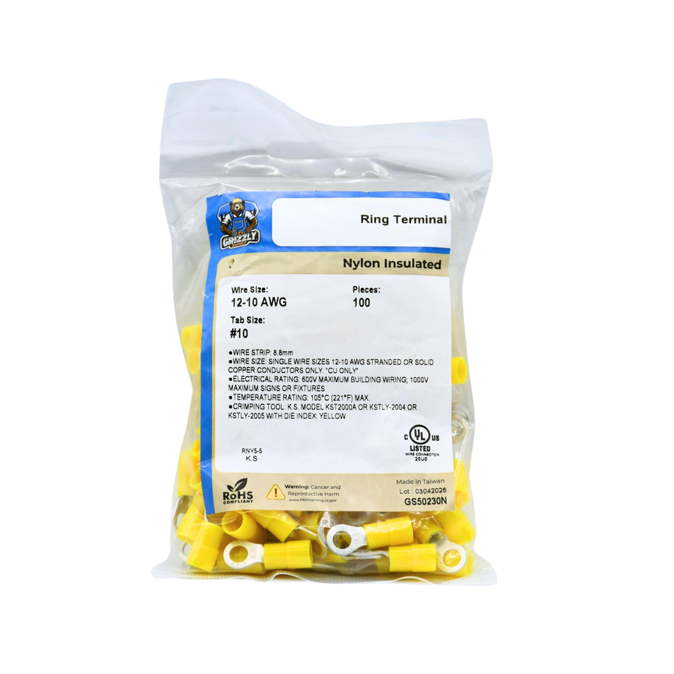 12-10 Nylon Insulated #10 Ring 100/Bag