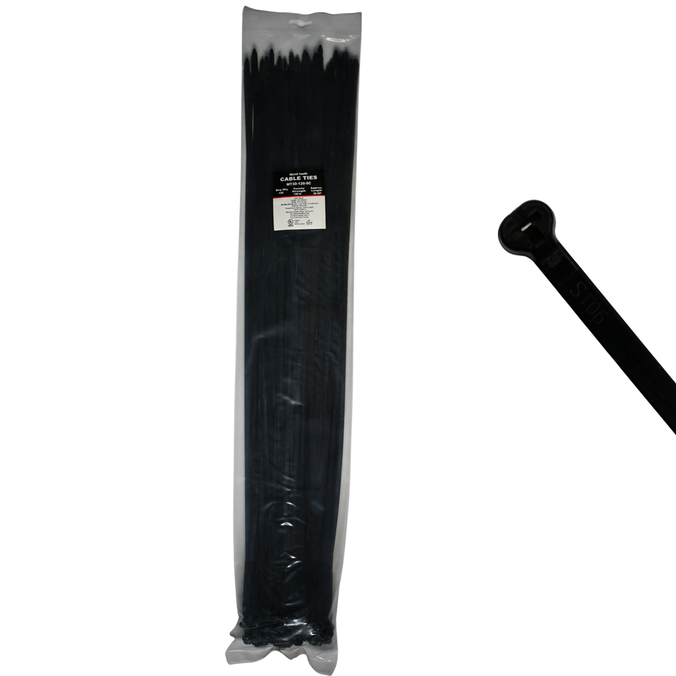 30" UV Black 120lbs Metal Tooth Cable Ties / Zip Ties 100/bag Part #MT30-120-0C