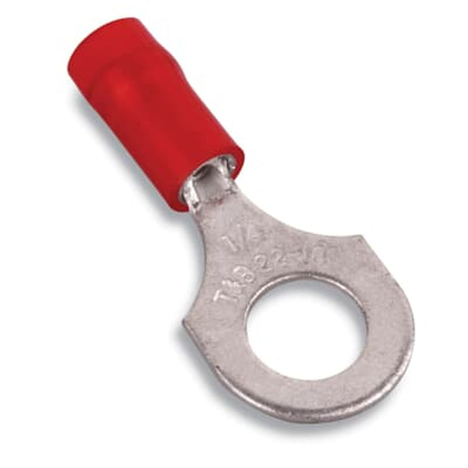 Sta-Kon Nylon Insulated Ring Terminal, 22-16 AWG, 5/16 in Stud, Red, 100 Pack