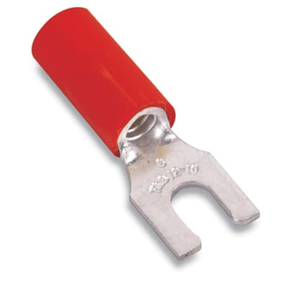 Sta-Kon Nylon Insulated Fork Terminal, 22-16 AWG, #6 Stud, Red, 100 Pack