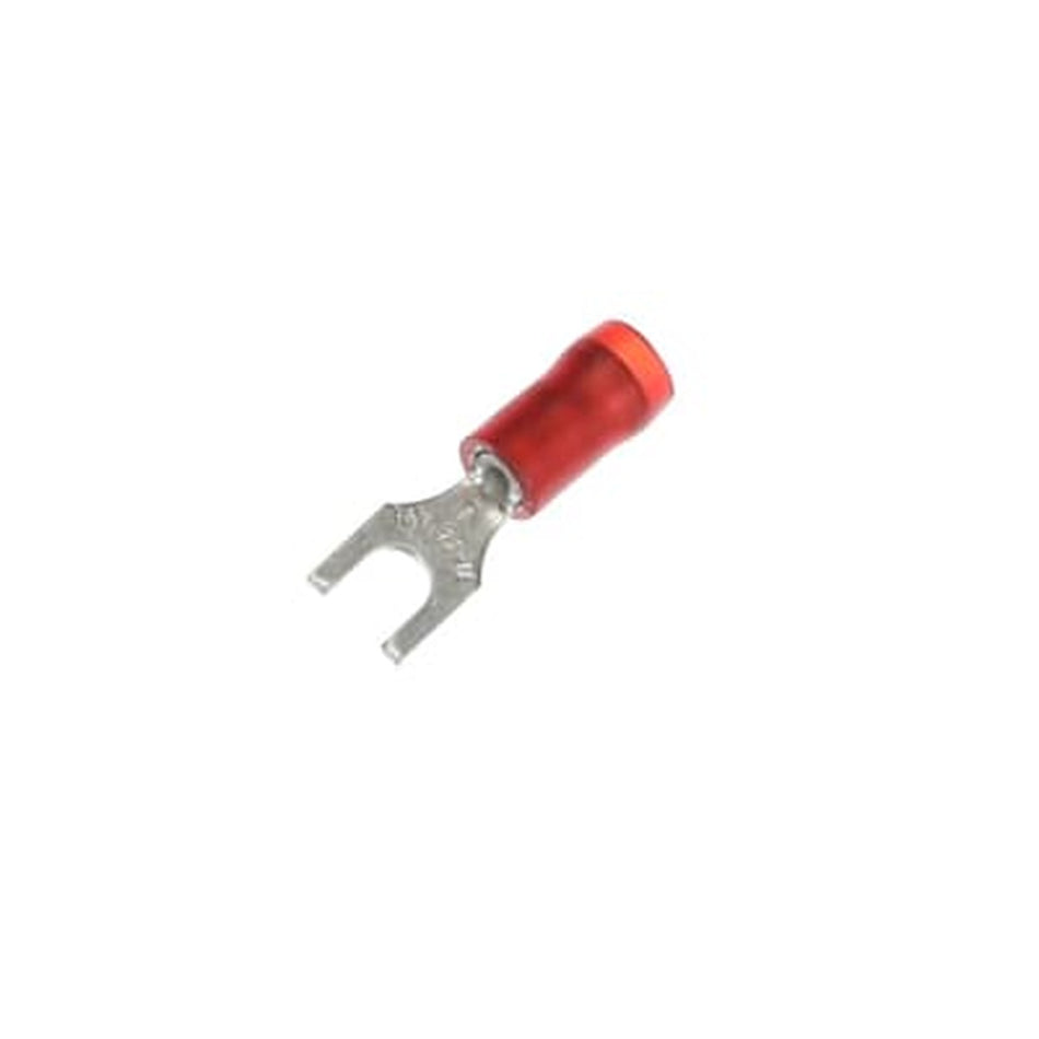 Sta-Kon Nylon Insulated Fork Terminal, 22-16 AWG, #6 Stud, Red, 100 Pack