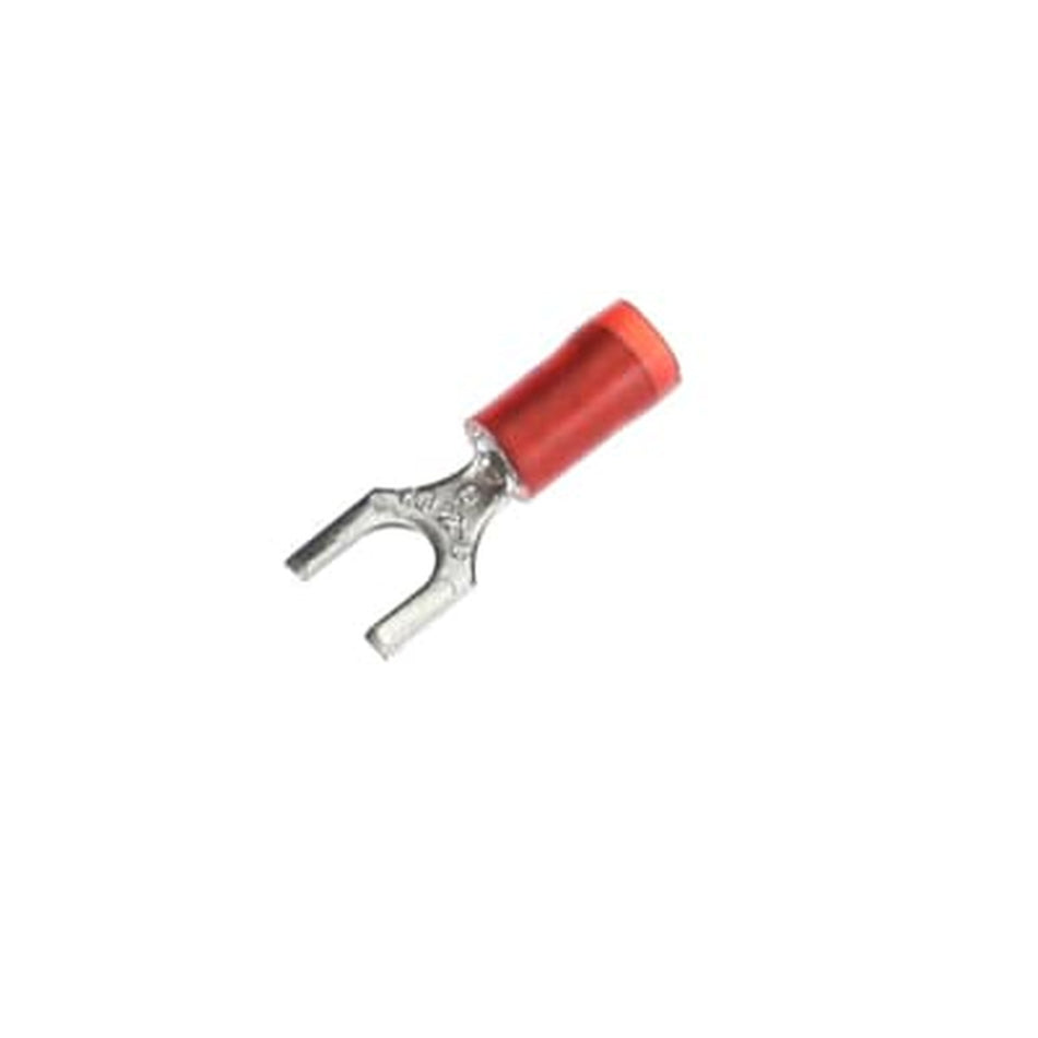 Sta-Kon Nylon Insulated Fork Terminal, 22-16 AWG, #8 Stud, Red, 100 Pack