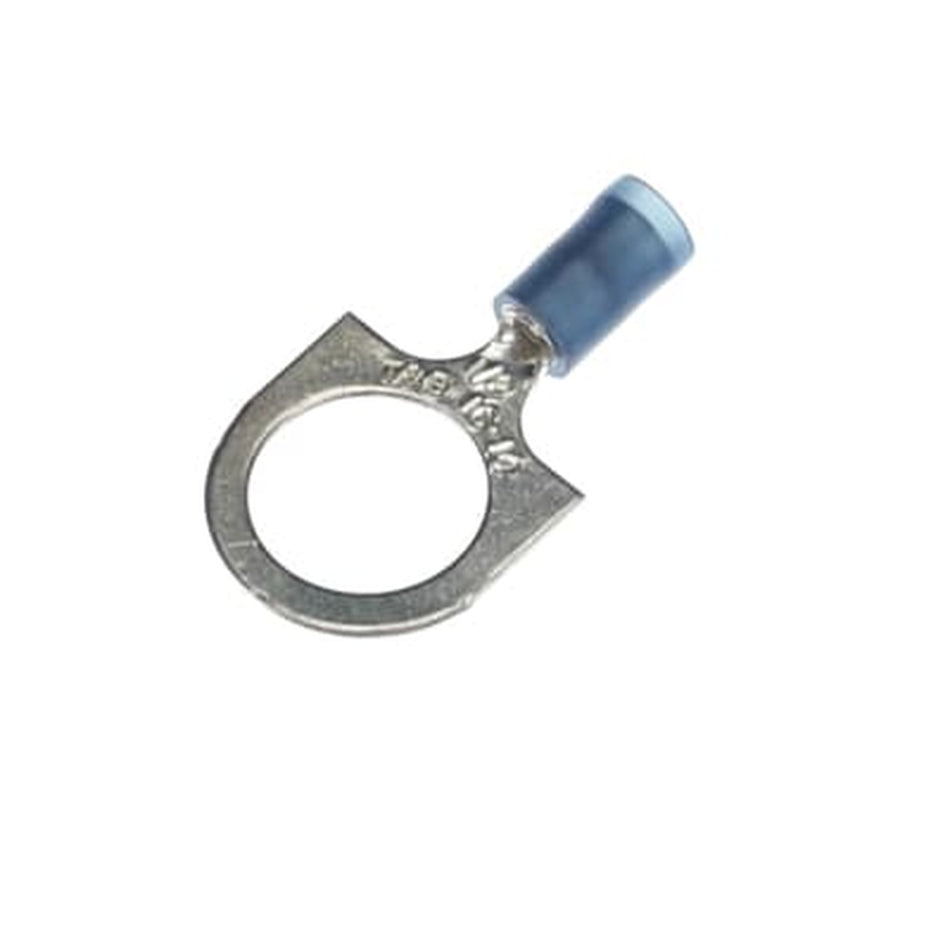 Sta-Kon Nylon Insulated Ring Terminal, 18-14 AWG, 1/2 in Stud, Blue, 100 Pack