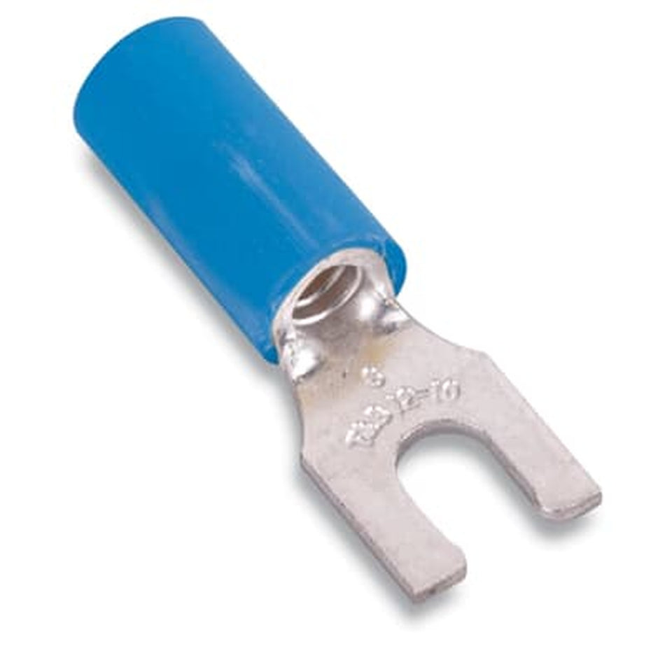 Sta-Kon Nylon Insulated Fork Terminal, 18-14 AWG, #6 Stud, Blue, 100 Pack