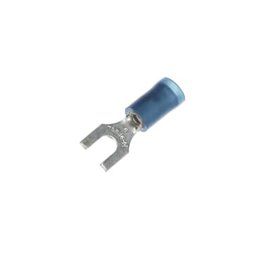 Sta-Kon Nylon Insulated Fork Terminal, 18-14 AWG, #6 Stud, Blue, 100 Pack