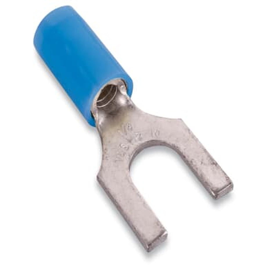 Sta-Kon Nylon Insulated Fork Terminal, 18-14 AWG, #8 Stud, Blue, 100 Pack