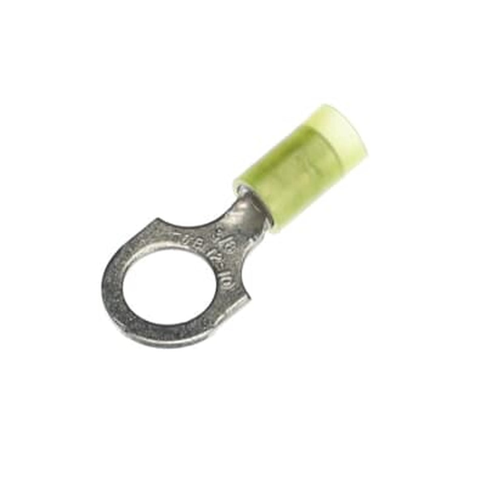 Sta-Kon Nylon Insulated Ring Terminal, 12-10 AWG, 3/8 in Stud, Yellow, 50 Pack