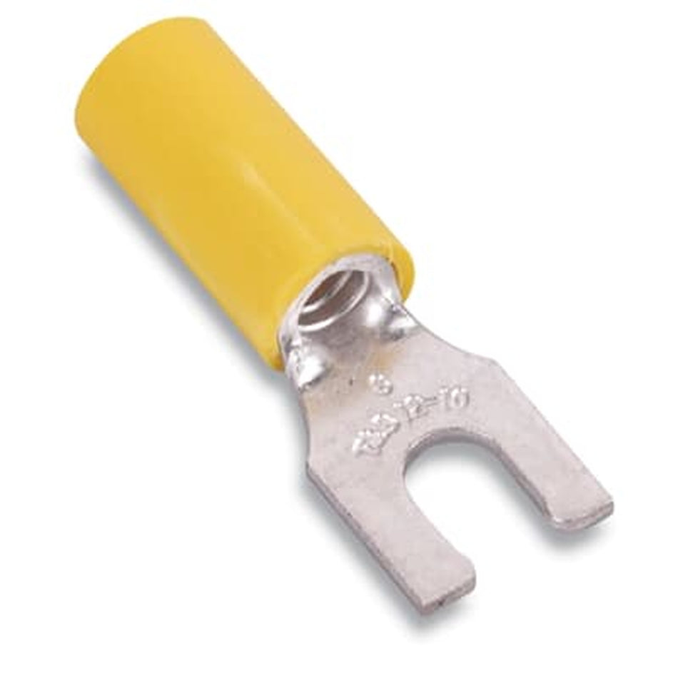Sta-Kon Nylon Insulated Fork Terminal, 12-10 AWG, #6 Stud, Yellow, 50 Pack