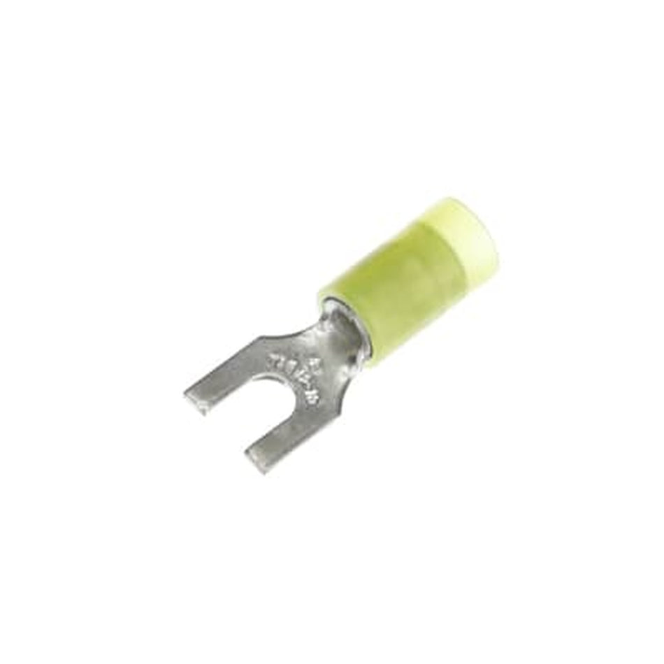 Sta-Kon Nylon Insulated Fork Terminal, 12-10 AWG, #8 Stud, Yellow, 50 Pack