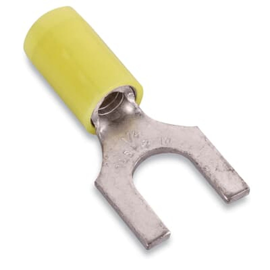 Sta-Kon Nylon Insulated Fork Terminal, 12-10 AWG, 1/4 in Stud, Yellow, 500 Pack
