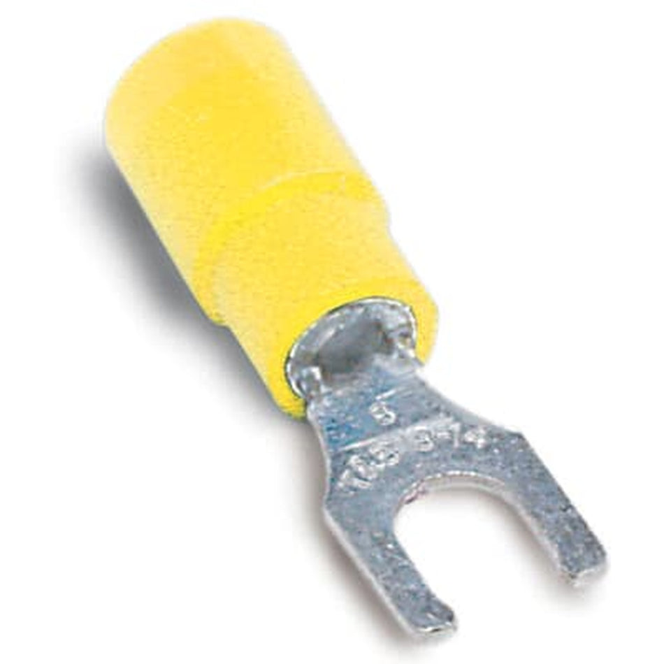 Sta-Kon Vinyl Insulated Fork Terminal, 12-10 AWG, #10 Stud, Yellow, 500 Pack