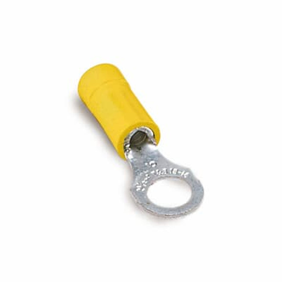 Sta-Kon Vinyl Insulated Ring Terminal, 12-10 AWG, 3/8 in Stud, Yellow, 500 Pack