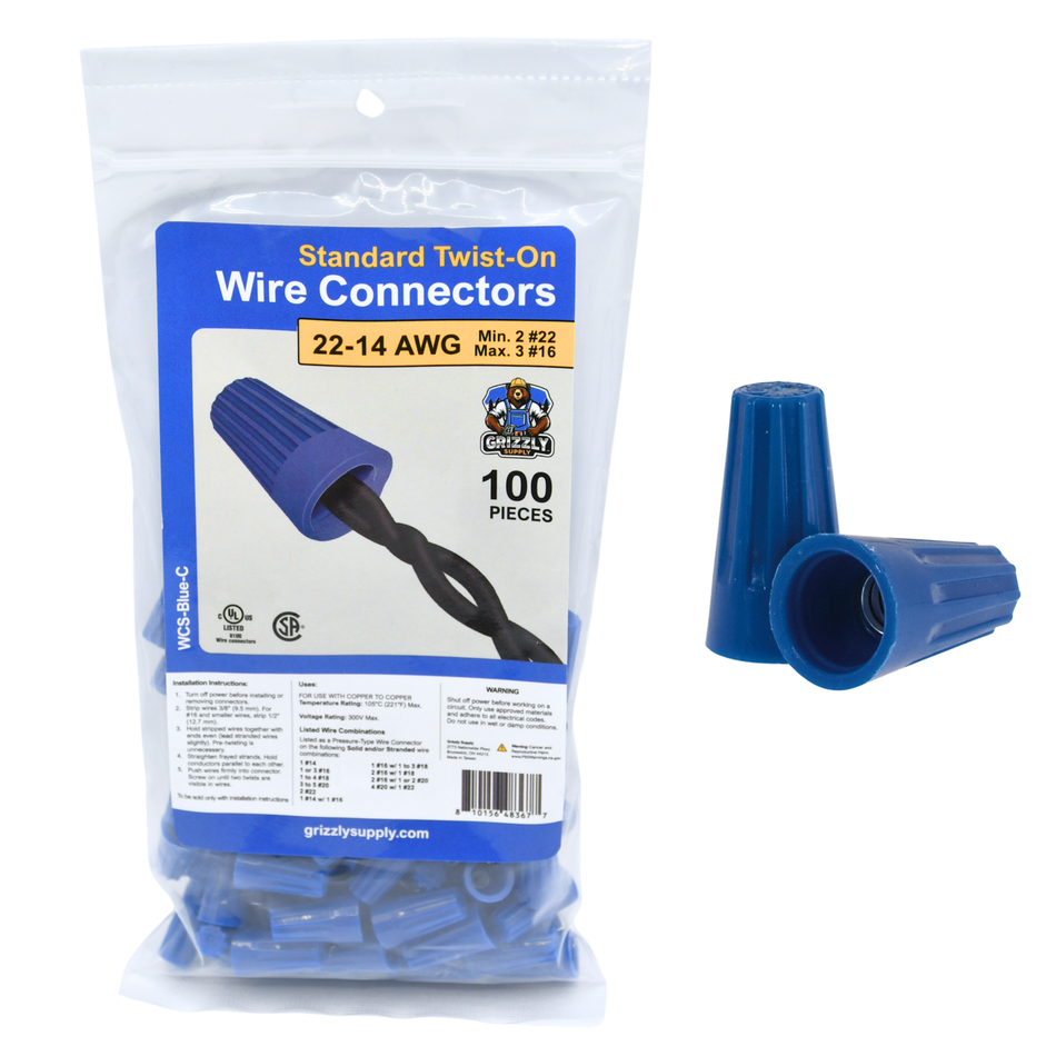 Standard Blue Screw-On Wire Connectors 22-14 AWG 100/ Bag #WCS-Blue-C