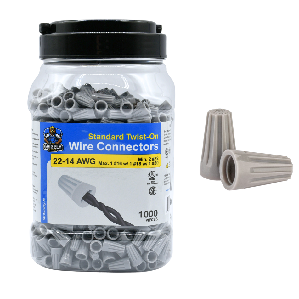 Standard Gray Screw-On Wire Connectors 22-14 AWG 1,000/Jar #WCS-Gray-M