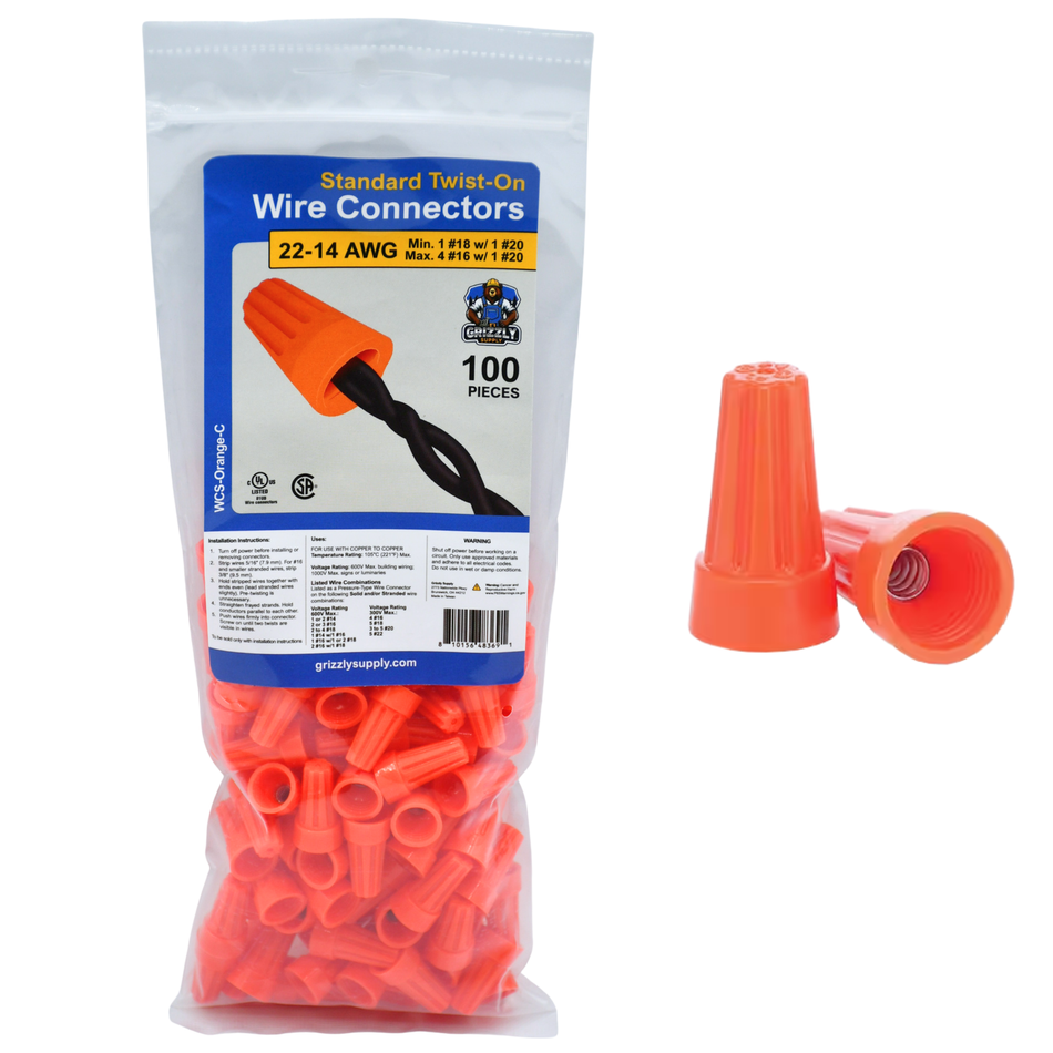 Standard Orange Screw-On Wire Connectors 22-14 AWG 100/Bag #WCS-Orange-C