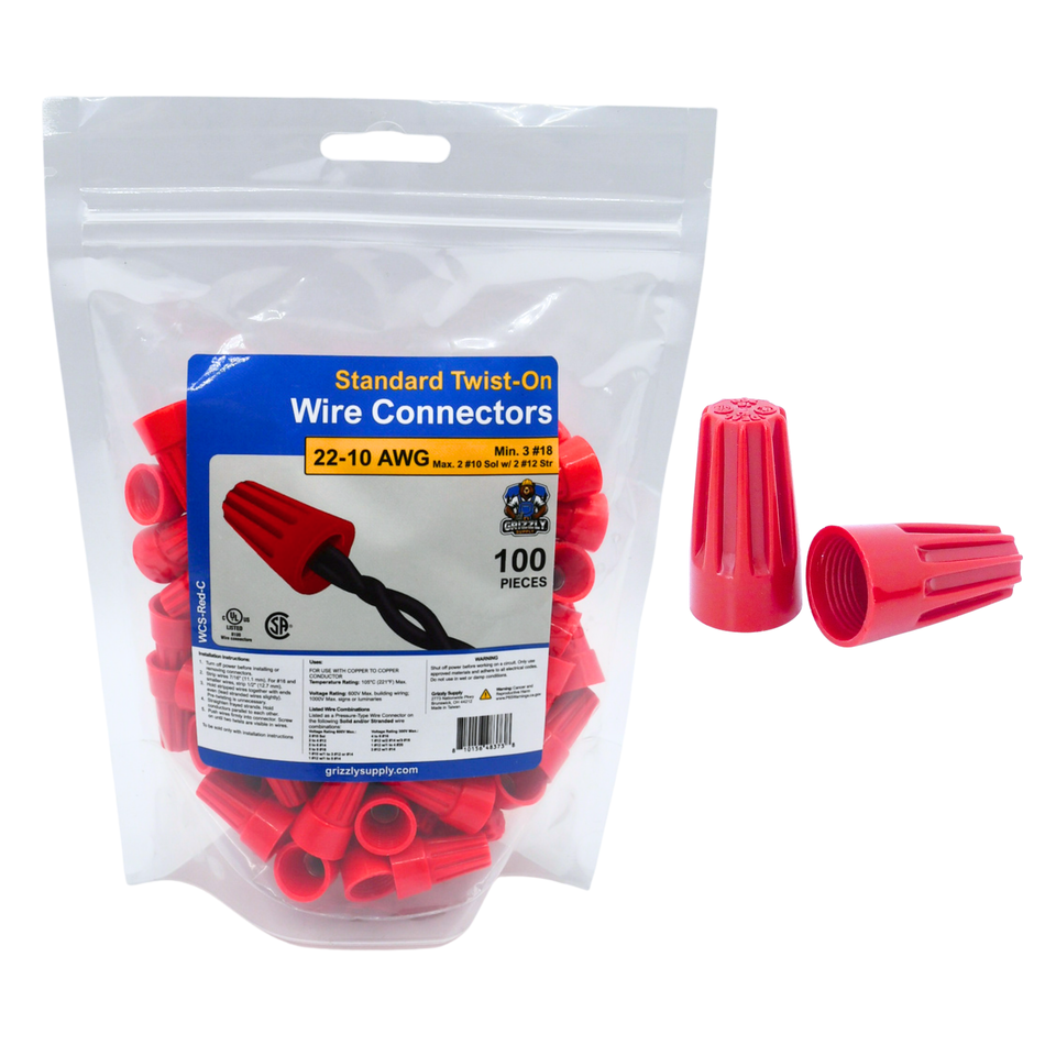 Standard Red Screw-On Wire Connector 22-10 AWG 100/Bag #WCS-Red-C