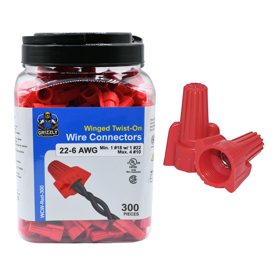 Winged Red Screw-On Wire Connectors 22-6 AWG 300/Jar #WCW-Red-300