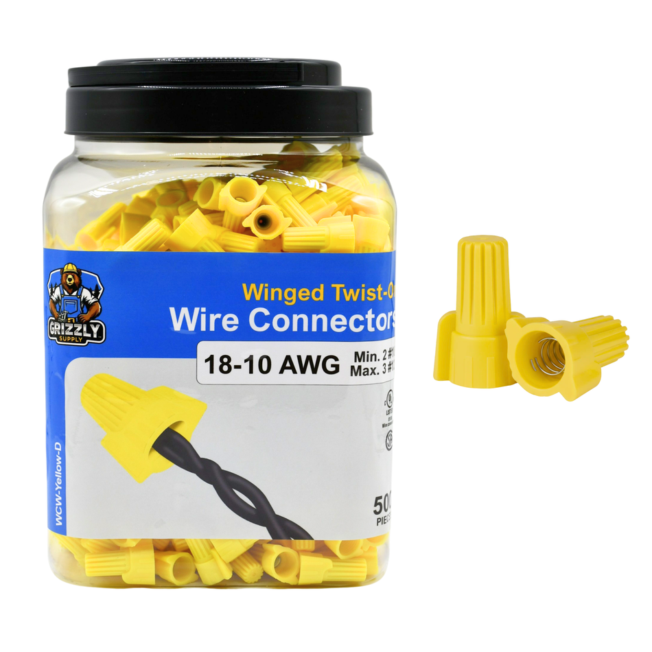 Winged Yellow Screw-On Wire Connectors 18-10 AWG 500/Jar #WCW-Yellow-D