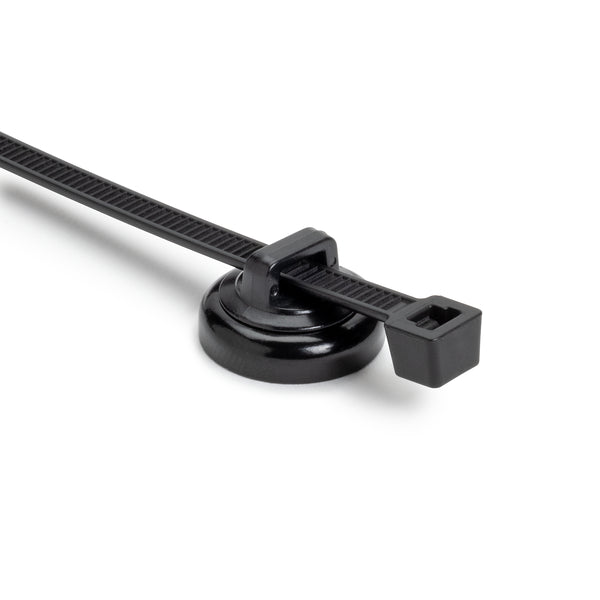 Magnetic Cable Tie Mount, Unassembled Set, 0.75" Dia, Magnet/POM/ST, 10lb Pull, Black, 100/Box