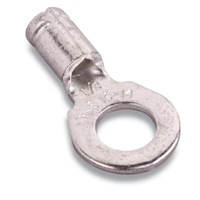 Sta-Kon Non-Insulated Ring Terminal, 16-14 AWG, #6 Stud, Metallic, 500 Pack