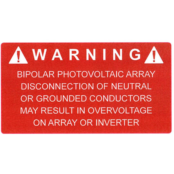 HellermannTyton 596-00326 Solar Label, BIPOLAR SOLAR ARRAY, 3.75" x 2.0", VL, Red, 50/pkg