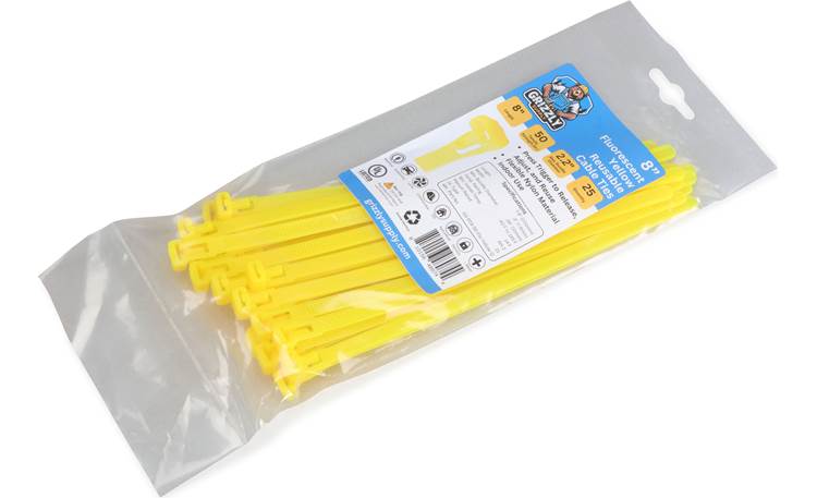 8" 50lb Flo Yellow Releasable Cable Tie 25/bag