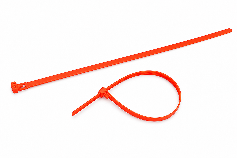 12" 50lb Flo Orange Releasable Cable Tie 25/bag