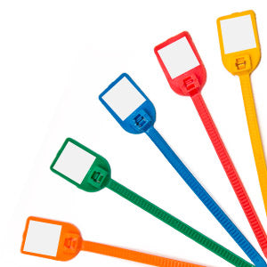 6" 50lb Yellow Nylon Cable Tie Write-On Flag ID Tag w/ 1-3/4" x 1" Flag. 100/Bag