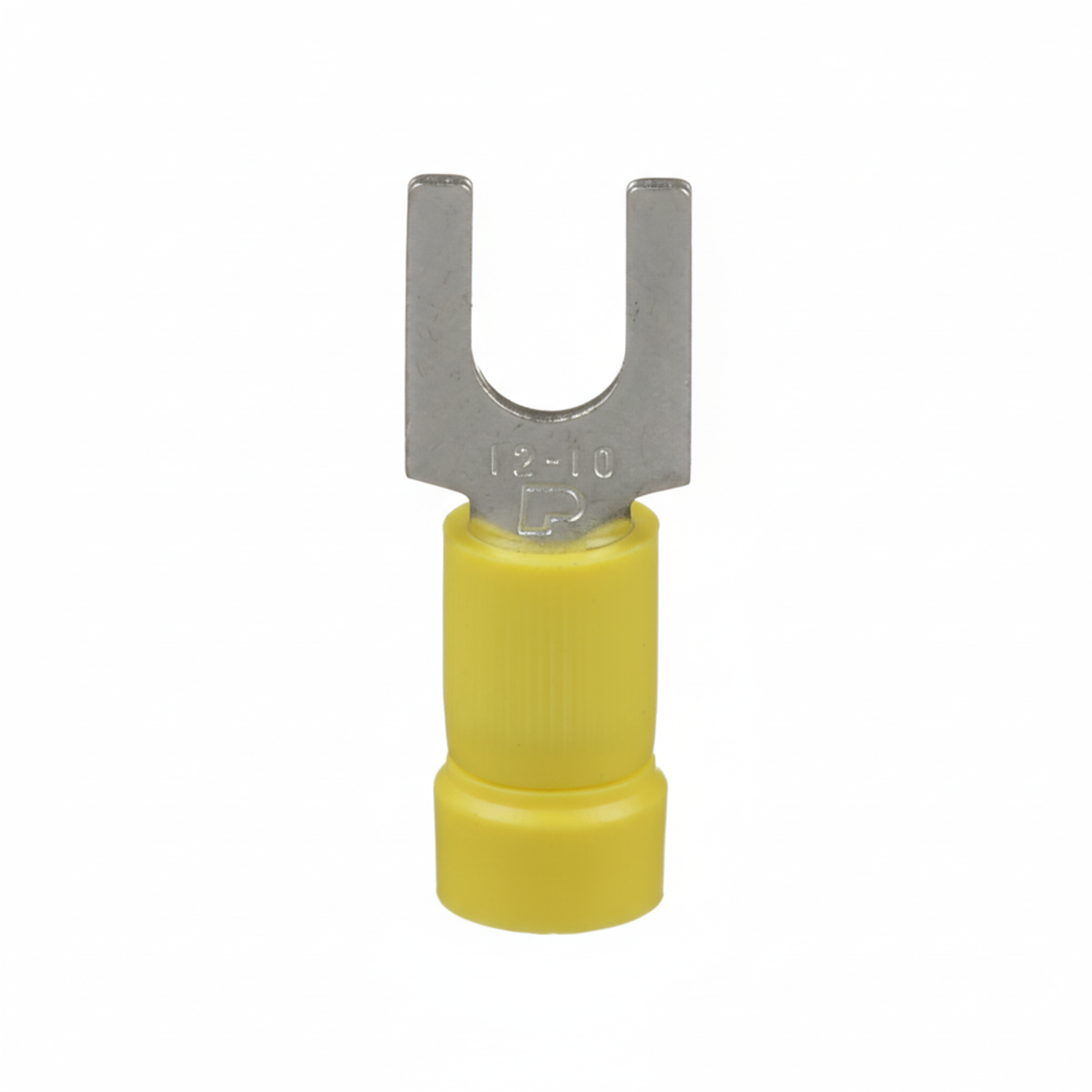 Pan-Term® PV10-10F-L Fork Terminal, Yellow, Vinyl, 10-14 AWG, #10 Stud, PK50