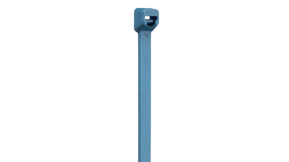 Panduit PLT3S-C96A Metal Detectable Antimicrobial Locking Cable Tie, Light Blue, 11.5" Length, 50 lb Tensile Strength, 100/Bag