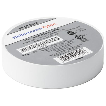 HellermannTyton ETST6610 Electrical Tape, .75" x 66' Roll, 7.0 mil Thick, PVC, White, 10 rolls/pkg