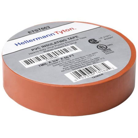 HellermannTyton ETST663 Electrical Tape, .75" x 66' Roll, 7.0 mil Thick, PVC, Orange, 10 rolls/pkg