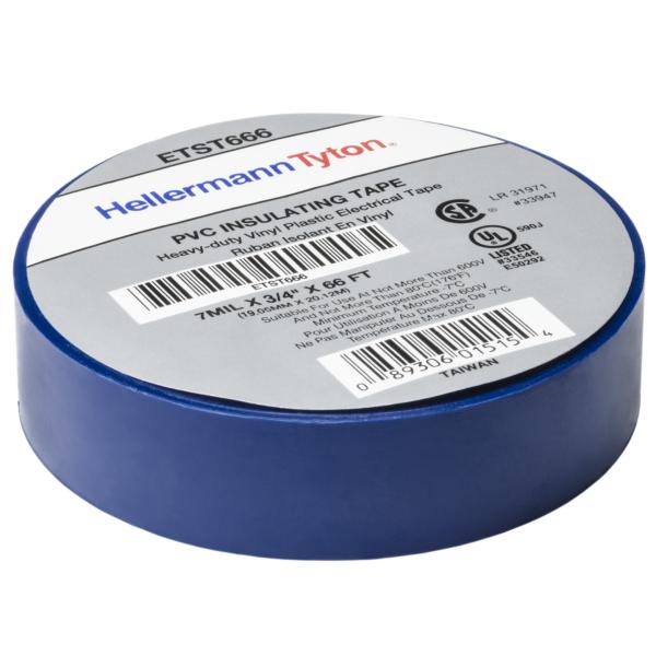 HellermannTyton ETST666 Electrical Tape, .75" x 66' Roll, 7.0 mil Thick, PVC, Blue, 10 rolls/pkg