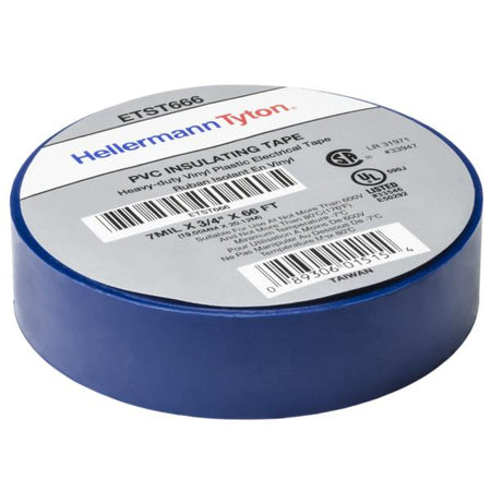 HellermannTyton ETST666 Electrical Tape, .75" x 66' Roll, 7.0 mil Thick, PVC, Blue, 10 rolls/pkg