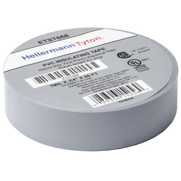 HellermannTyton ETST668 Electrical Tape, .75" x 66' Roll, 7.0 mil Thick, PVC, Gray, 10 rolls/pkg